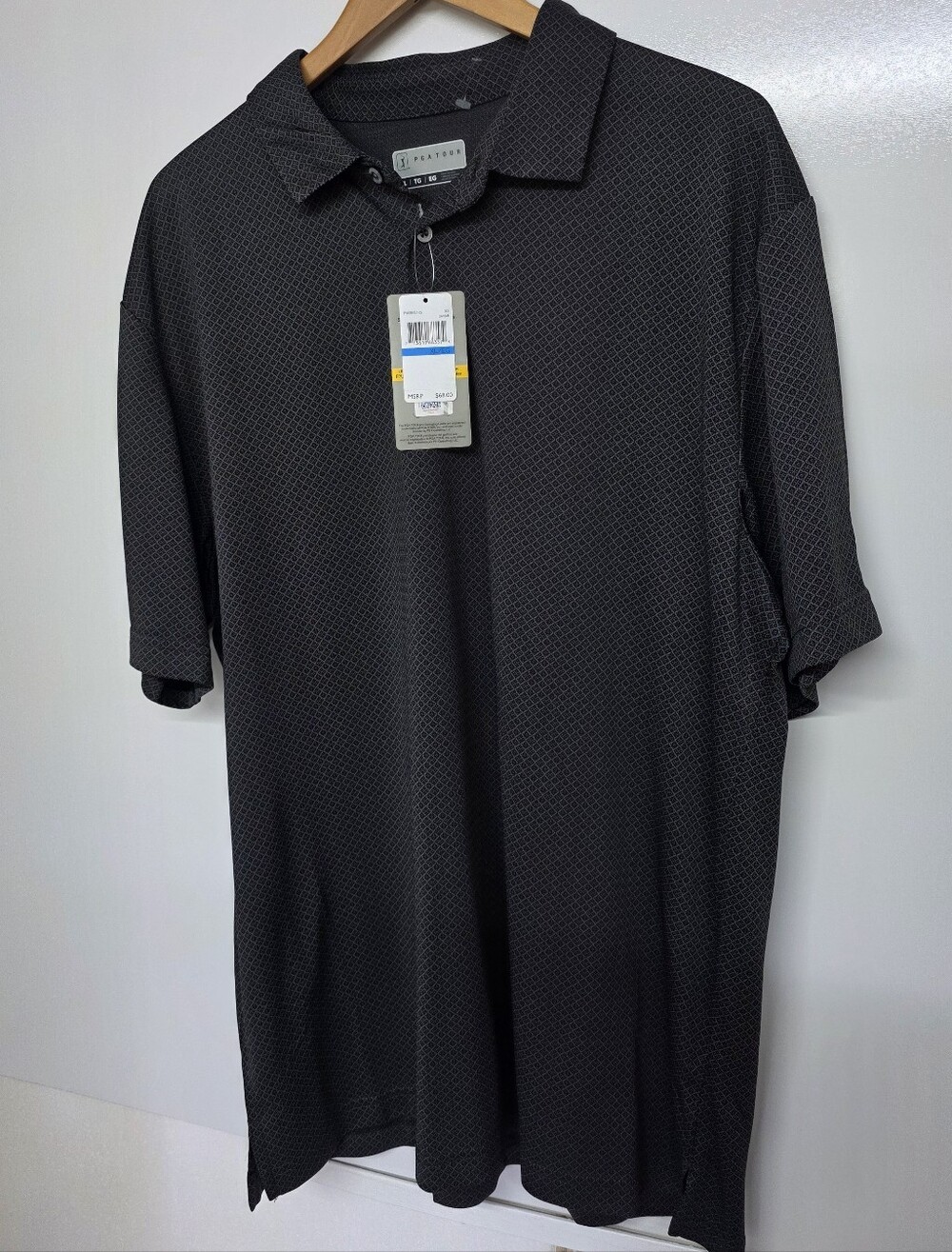 PGA Tour Golf Polo Shirt Men's XL Geometric PatternBlack Hint of Gray NWT
